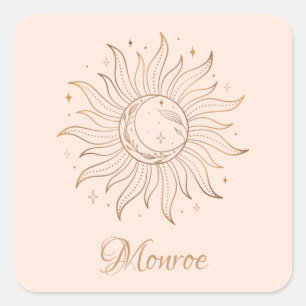 Gold Celestial Sun & Moon in Blush Quadratischer Aufkleber