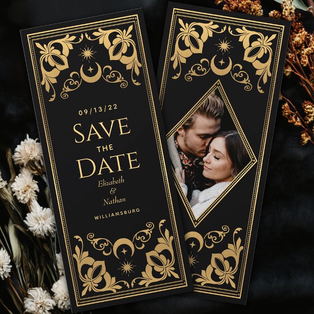 Gold Celestial Tarot Wedding Foto Save the Date Einladung (Von Creator hochgeladen)