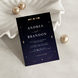 Gold Celestial Universe Moon All in One Wedding Einladung