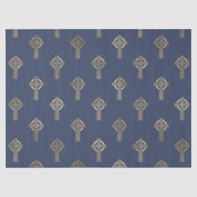 Gold Celtic Cross auf Navy Blue Decoute Seidenpapier (Vorderseite)