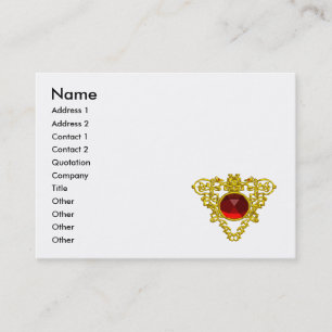 GOLD CELTIC HERART JEWEL, RED RUBY GEMSTONE White Visitenkarte