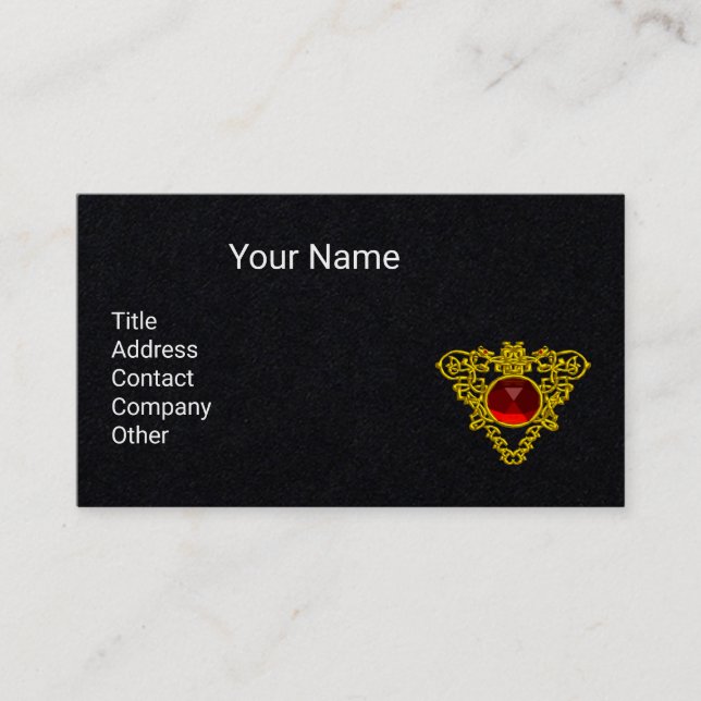 GOLD CELTIC HERZ JEWEL MIT RED RUBY Black Visitenkarte (Vorderseite)