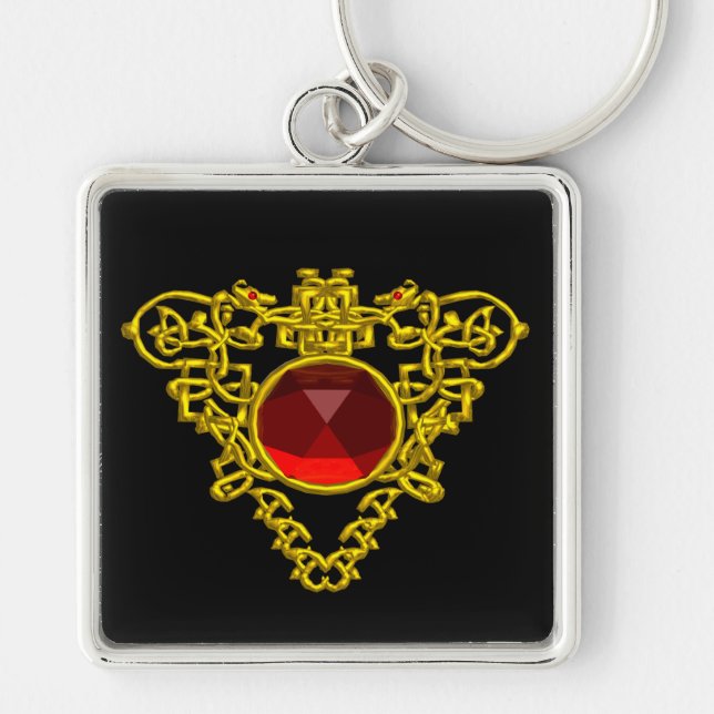 GOLD CELTIC HERZ JEWEL MIT RED RUBY GEMSTONE SCHLÜSSELANHÄNGER (Vorne)