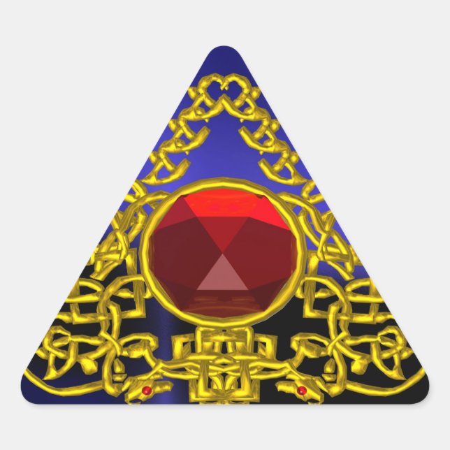 GOLD CELTIC TRIANGY MIT ROTER RUBY DREIECKIGER AUFKLEBER (Vorderseite)