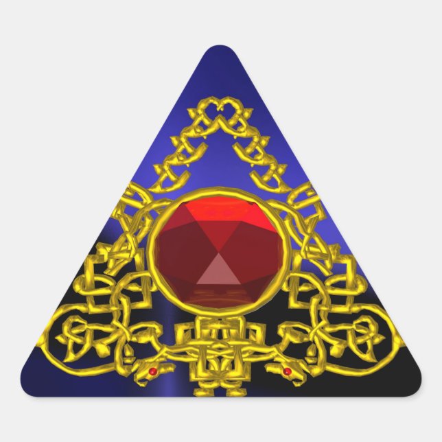 GOLD CELTIC TRIANGY MIT ROTER RUBY DREIECKIGER AUFKLEBER (Vorderseite)