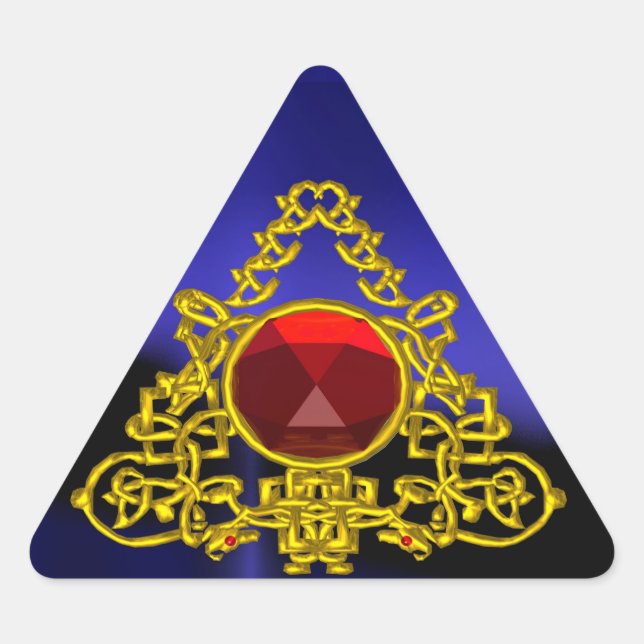GOLD CELTIC TRIANGY MIT ROTER RUBY DREIECKIGER AUFKLEBER (Vorderseite)