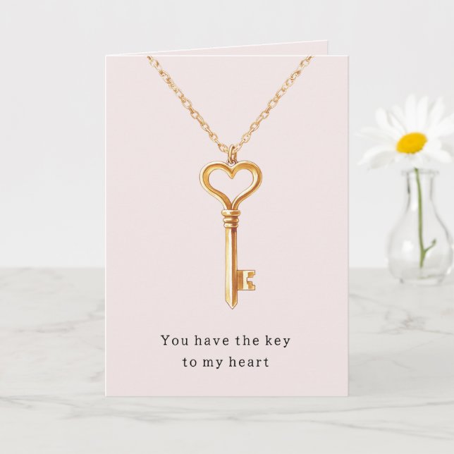 Gold Chain Heart Necklace Key To Heart Love Karte (Kleine Pflanze)