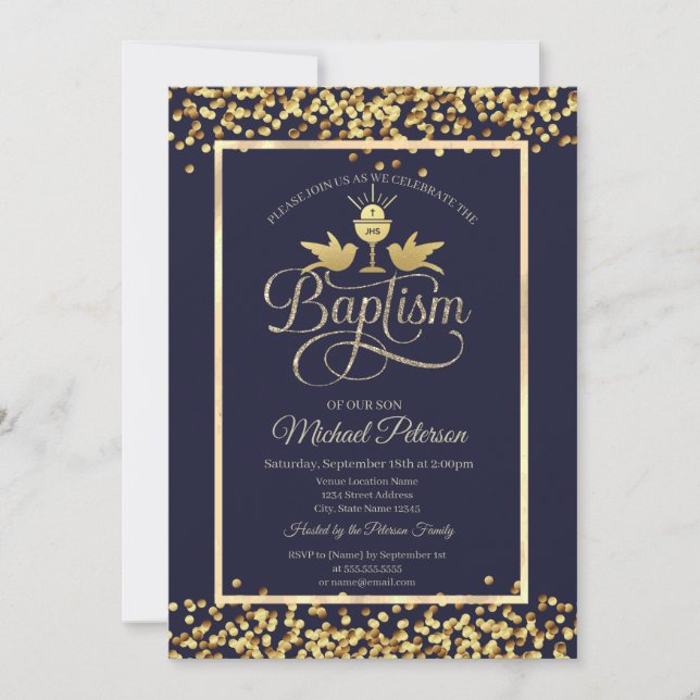 Gold Chalice Confetti Navy Blue Einladung (Vorderseite)