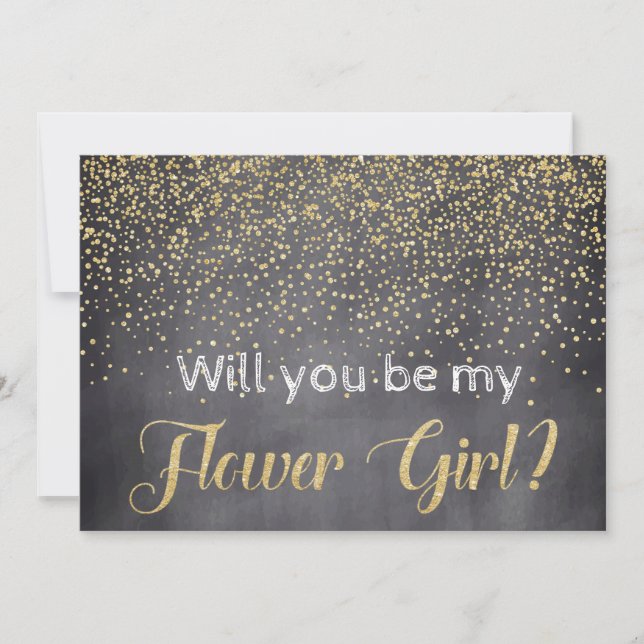 Gold & Chalkboard Werden Sie mein Blumenmädchen? Einladung (Vorderseite)