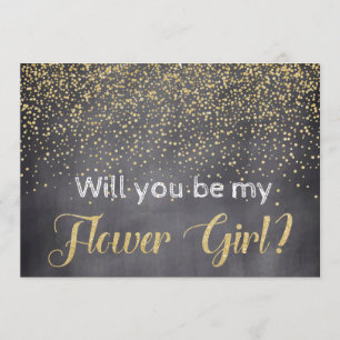 Gold & Chalkboard Werden Sie mein Blumenmädchen? Einladung