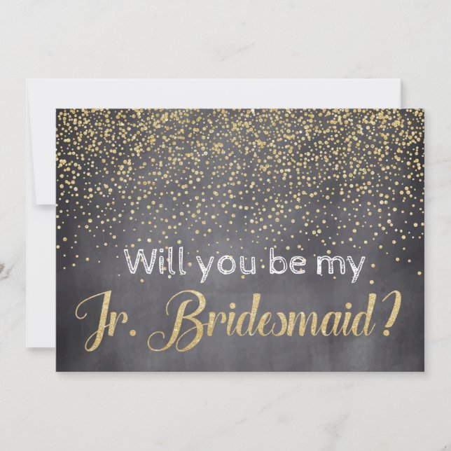 Gold & Chalkboard Werden Sie mein Jr. Bridesmaid Einladung (Vorderseite)