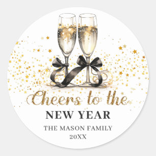 Gold Champage Cheers Silvester Party Runder Aufkleber