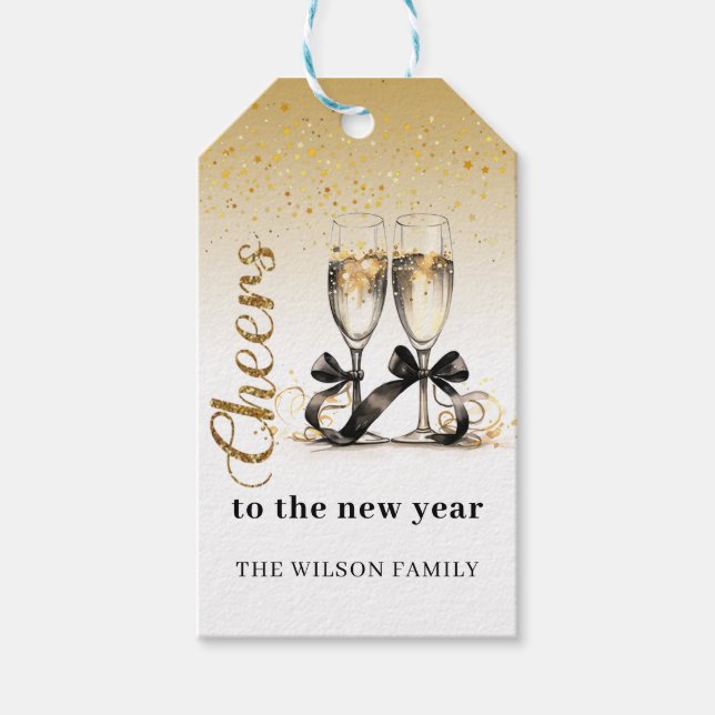 Gold Champage Chef Neujahr Familienurlaub Geschenkanhänger (Vorderseite)
