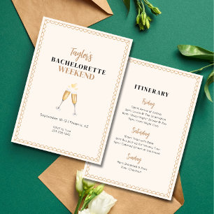 Gold Champagne Bachelorette Invitation du week-end