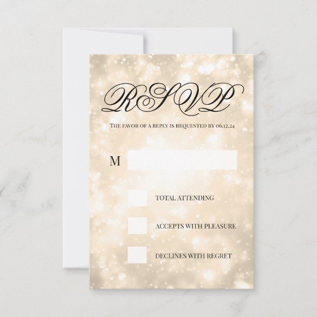 Gold Champagne Bokeh Elégant mariage RSVP (Devant)