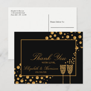 Gold Champagne Bubbles - Black & Gold - Vielen Dan Postkarte