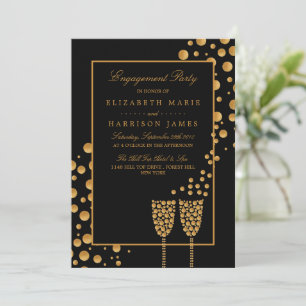 Gold Champagne Bubbles Engagement Party Einladung