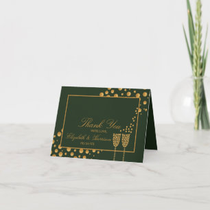 Gold Champagne Bubbles - Green & Gold - Dankeskarte