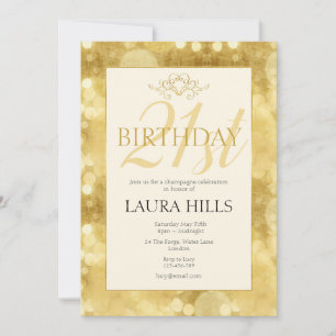 Gold Champagne Bubbles Invitation 21ème Anniversai
