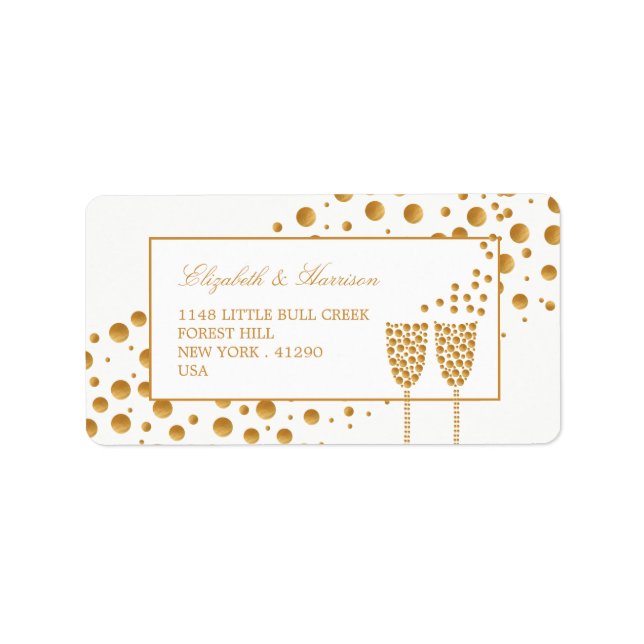 Gold Champagne Bubbles Wedding Adressaufkleber (Vorne)
