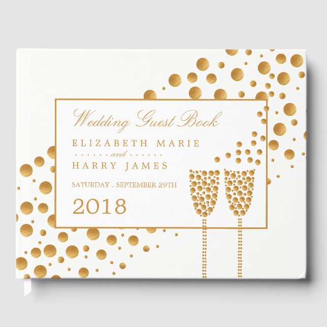 Gold Champagne Bubbles Wedding Gästebuch (Vorderseite)