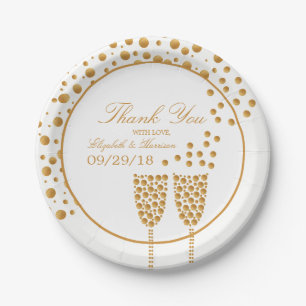 Gold Champagne Bubbles Wedding Pappteller