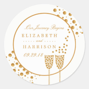 Gold Champagne Bubbles Wedding Runder Aufkleber