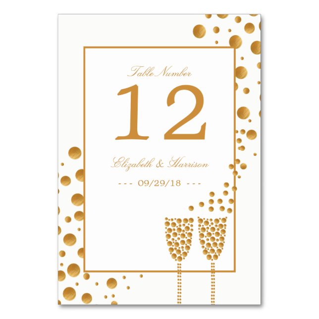 Gold Champagne Bubbles Wedding Tischnummer (Vorderseite)