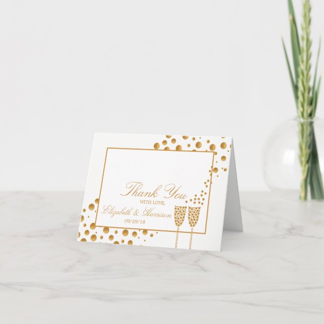Gold Champagne Bubbles Wedding Vielen Dank Dankeskarte (Vorderseite)