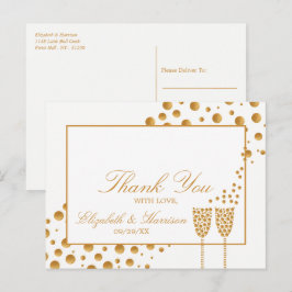 Gold Champagne Bubbles Wedding Vielen Dank Postkarte
