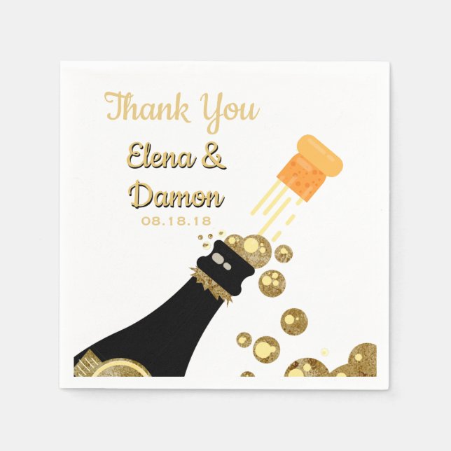 Gold Champagne Bubbles WedPaper Serviette (Vorderseite)