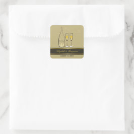 Gold Champagne Bubbly Cheers Chic Wedding Party Quadratischer Aufkleber