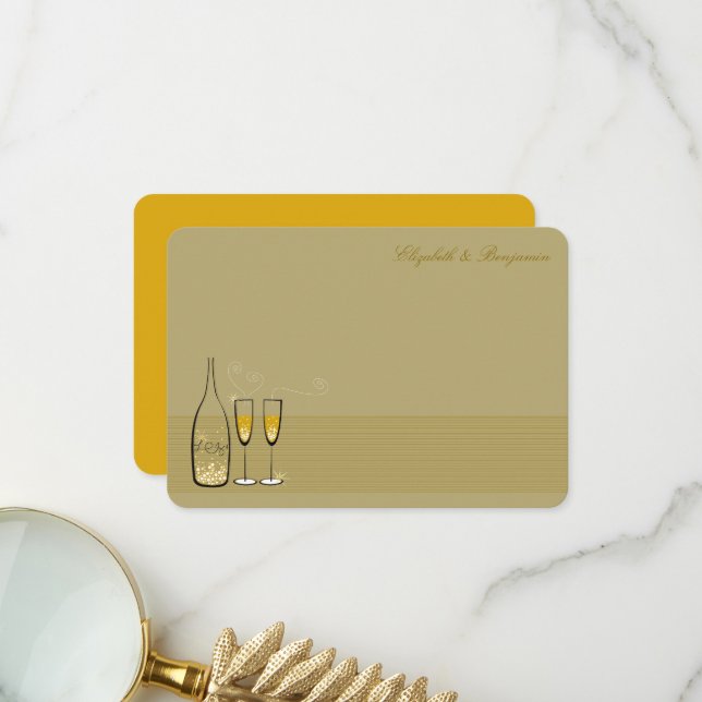 Gold Champagne Bubbly Cheers Stylish Chic Wedding Dankeskarte (Vorderseite/Rückseite Beispiel)