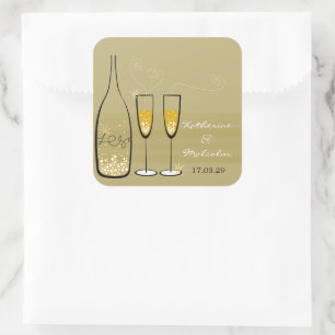 Gold Champagne Bubbly Cheers Stylish Wedding Party Quadratischer Aufkleber