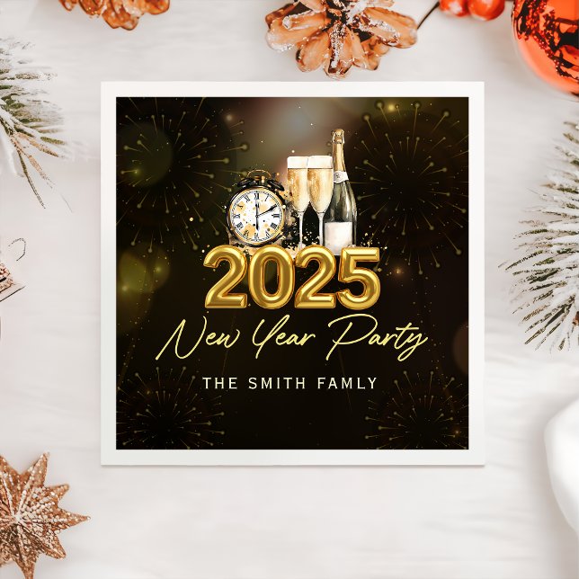 Gold Champagne Cheers Frohes Neues Jahr 2025 Napki Serviette (Von Creator hochgeladen)