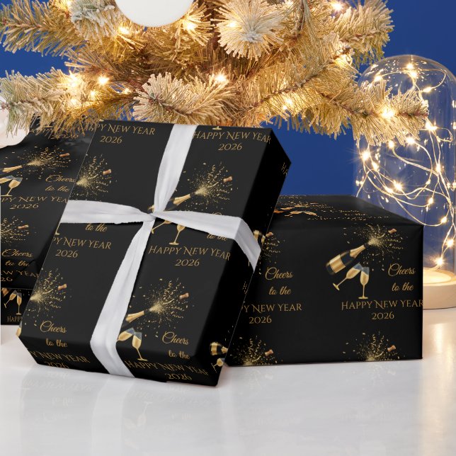  Gold Champagne Cheers New Year Geschenkpapier (Feiertage)