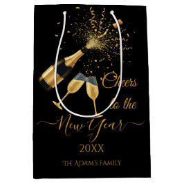  Gold Champagne Cheers New Year Mittlere Geschenktüte