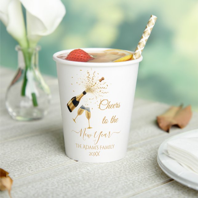  Gold Champagne Cheers New Year Pappbecher (In Situ)