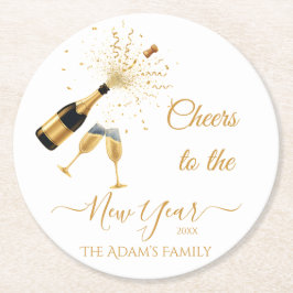 Gold Champagne Cheers New Year Runder Pappuntersetzer