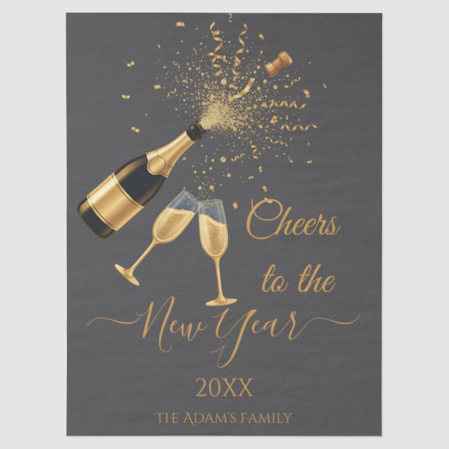  Gold Champagne Cheers New Year Seidenpapier (Vorderseite)