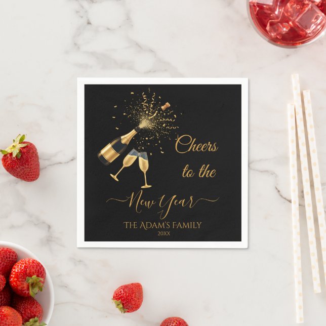  Gold Champagne Cheers New Year Serviette (Beispiel)