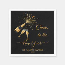 Gold Champagne Cheers New Year Serviette