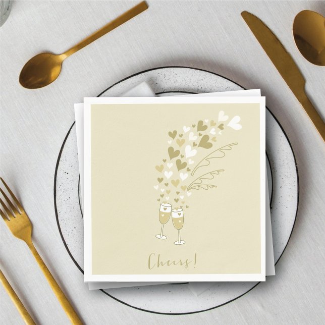 Gold Champagne Cheers Verlobung Wedding Party Serviette (Gold Champagne Cheers Engagement Wedding Party Paper Napkins @ fat_fa_tin)