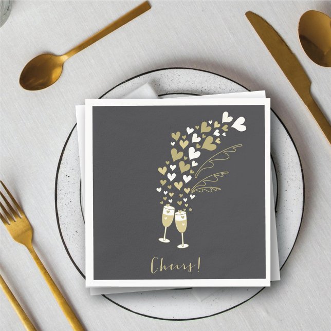Gold Champagne Cheers Verlobung Wedding Party Serviette (Gold Champagne Cheers Engagement Wedding Party Paper Napkins @ fat_fa_tin)