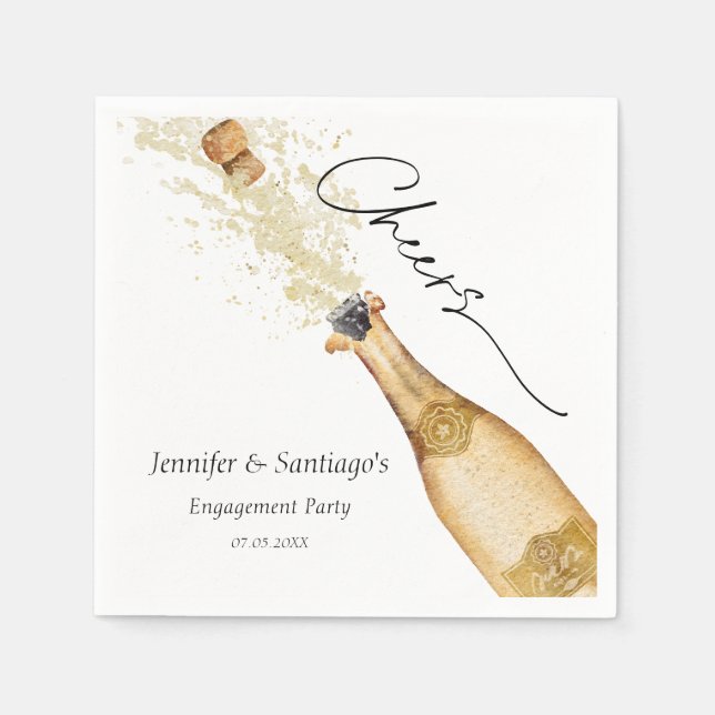 Gold Champagne Engagement Party Paper Napoleon Serviette (Vorderseite)
