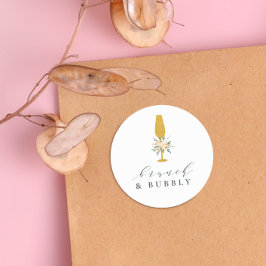 Gold Champagne Floral Bridal Brunch & Bubbly Runder Aufkleber