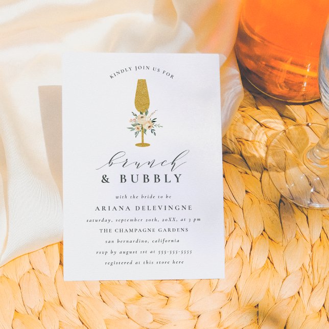 Gold Champagne Floral Brunch & Bubbly Ankündigung (Von Creator hochgeladen)