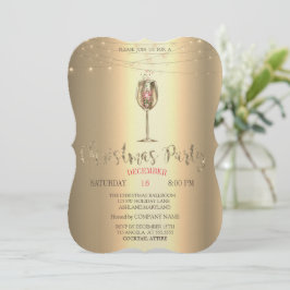 Gold Champagne Glass, Lights Christmas Company Einladung