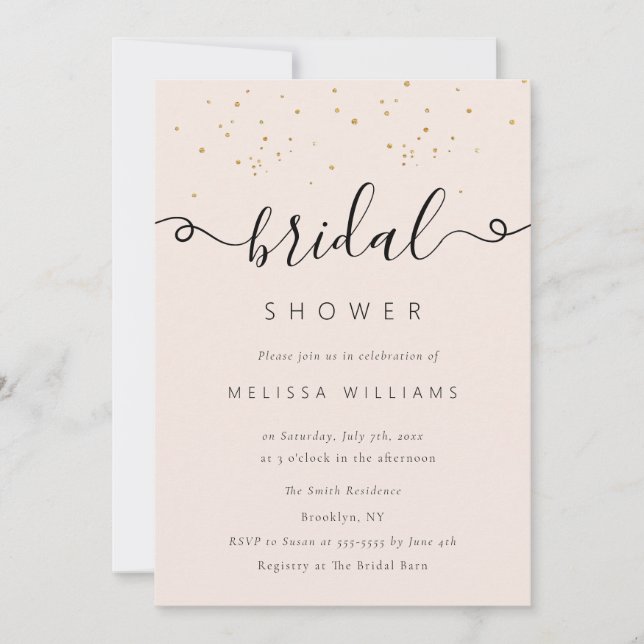 Gold Champagne Glitzer Bridal Dusche Einladung (Vorderseite)