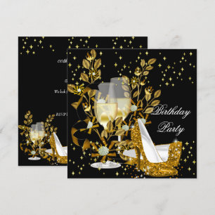 Gold Champagne Glitzer High Heels Geburtstagsparty Einladung